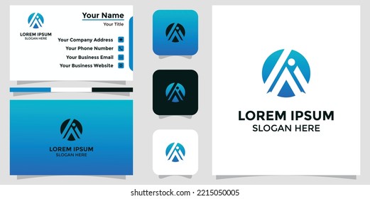 technology letter A design logo and branding card