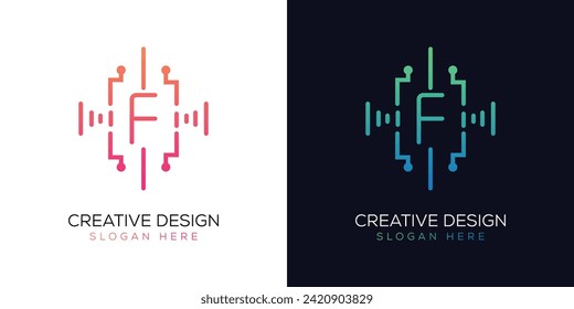 Technology Letter F Logo Design Gradient Color