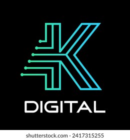 ilustración de plantilla de diseño de logotipo de carta de tecnología. Esto es bueno para la tecnología, la ciencia, la computadora, etc., esto es letra k 