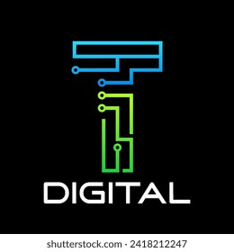 Ilustración de diseño de logotipo de carta de tecnología. Esto es bueno para la tecnología, la ciencia, la computación, etc., esto es letra t 