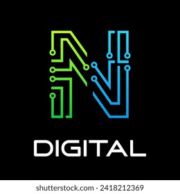 Technology letter logo design template illustration. This is good for technology, science, computer etc. this is n letter 