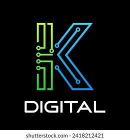 Technology letter logo design template illustration. This is good for technology, science, computer etc. this is k letter 