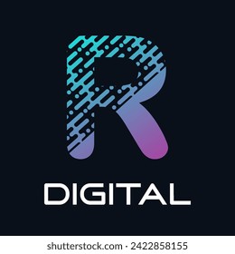 Ilustración de diseño de logotipo de carta de tecnología. Esto es bueno para la tecnología, la ciencia, la computadora, etc., esto es letra r 