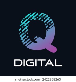 Ilustración de diseño de logotipo de carta de tecnología. Esto es bueno para la tecnología, la ciencia, la computación, etc. esto es letra q 