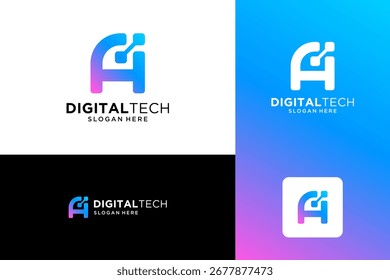 Letra de Tecnología Una Plantilla de diseño de logotipo. inicial A para tecnología de símbolos, Internet, sistema, Inteligencia Artificial e computadora. Vector de logotipo de inspiración.