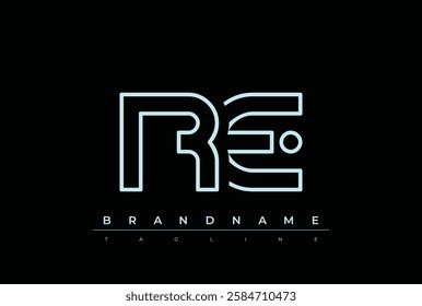 RE Technology Letter Logo Template. This tech letter logo is a graphic mark that uses letters to represent a technology company.