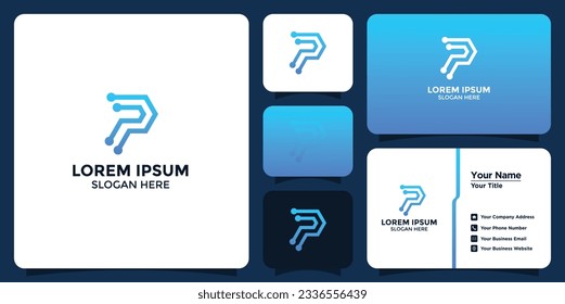 technology letter P logo design and business card