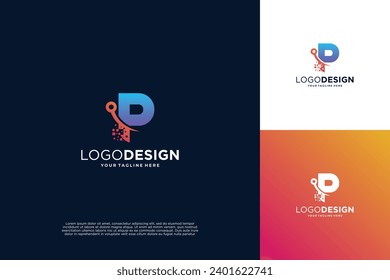 Technology letter P logo design. Symbol technology, Artificial Intelligence, and computer.