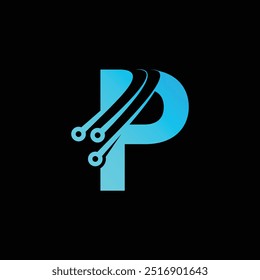 Technology Letter P Logo Template, P tech logo vector template