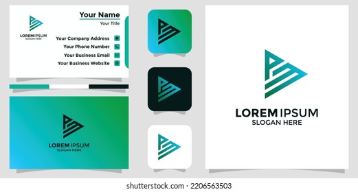technology letter P and M design logo and branding card