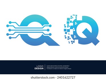 Diseño del logotipo Q de la letra tecnológica. Diseño de logotipos creativos y modernos