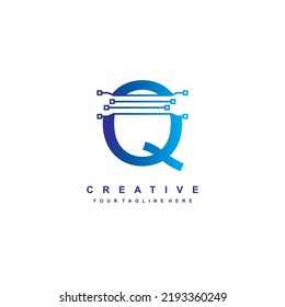 technology letter Q logo template. futuristic letter Q vector logo with blue gradient color. geometric shape. can be used for business logos, technology, companies, products, etc