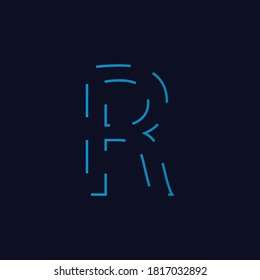 Letra tecnológica R logotipo de color azul .Diseño de logotipo de esquema creativo para alfabeto R.Monograma para letra R
