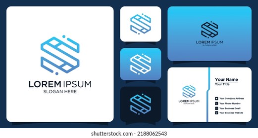 logotipo de diseño de letra tecnológica S y tarjeta de visita