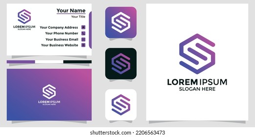 technology letter S design logo and branding card