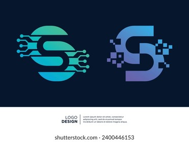 Diseño del logotipo de la letra tecnológica S. Diseño de logotipos creativos y modernos