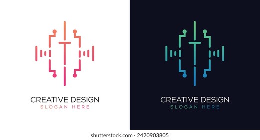 Color del degradado del diseño del logotipo de la carta de tecnología T