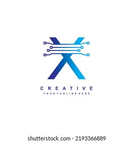 technology letter X logo template. futuristic letter X vector logo with blue gradient color. geometric shape. can be used for business logos, technology, companies, products, etc