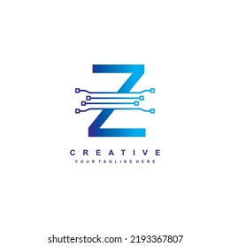 plantilla de logotipo de letra tecnológica Z. logotipo vectorial Z de letra futurista con color gradiente azul. forma geométrica. puede utilizarse para logotipos de empresas, tecnología, empresas, productos, etc.