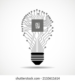 Technology light bulb circuit board with cpu inside. Vector illustration