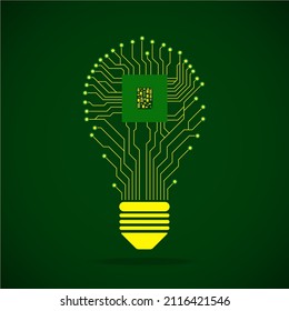 Technology light bulb circuit board with cpu inside. Vector illustration