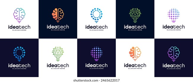 Bombilla de luz de Tecnología, diseño de logotipo de concepto. Signo de idea creativa digital.