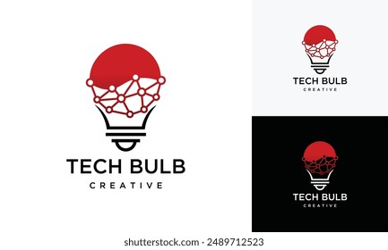 Bombilla de Tecnología en diseño de logotipo de aspiración. Bombilla creativa digital idea icono.	