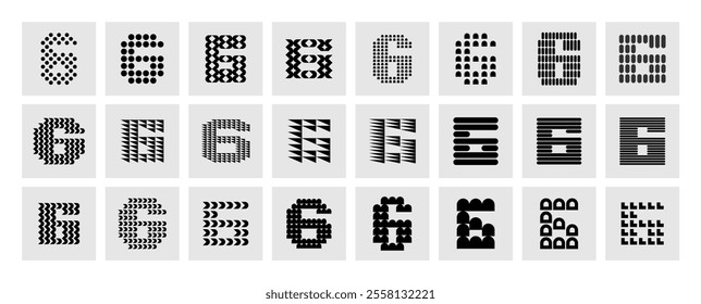 Technology line abstract number 6 logo brand set