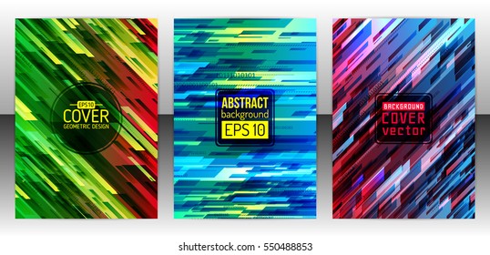 Technology line brochure book cover template layout. Abstract geometric cover flyer magazine. Prospectus design vector template geometric lines and lights abstract backgrounds. Vector illustration eps