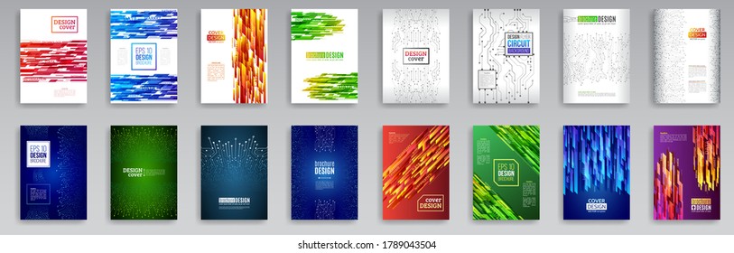 Diseño de plantillas de portada de línea de tecnología. Diseño de folletos Futuristas de alta tecnología. Fondo de la placa de circuitos para la portada de la revista.