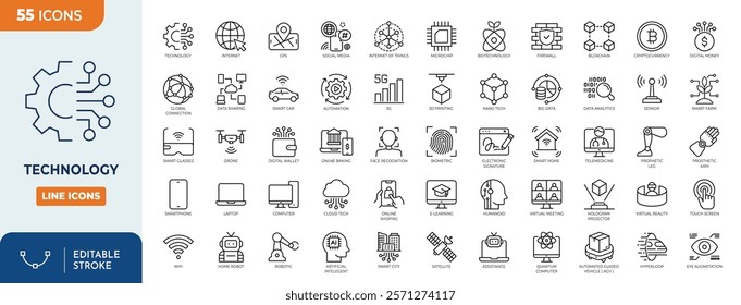 Technology line editable icon set.	

