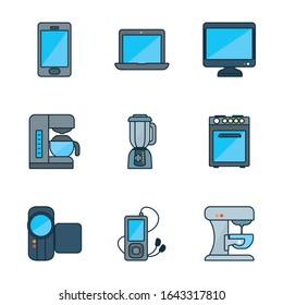 Technology line and fill style icon set vector design