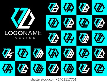 Technology line hexagon letter L LL logo design set