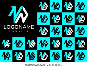 Technology line hexagon letter N NN logo design set