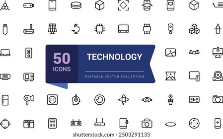 Technology line icon set. Virtual and augmented reality outlines icon. Pixel perfect, minimalistic web and UI icon. Outline icon collections.