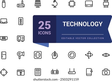 Technology line icon set. Virtual and augmented reality outlines icon. Pixel perfect, minimalistic web and UI icon. Outline icon collections.