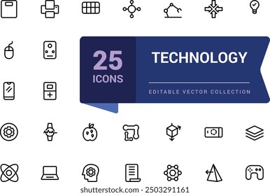 Technology line icon set. Virtual and augmented reality outlines icon. Pixel perfect, minimalistic web and UI icon. Outline icon collections.