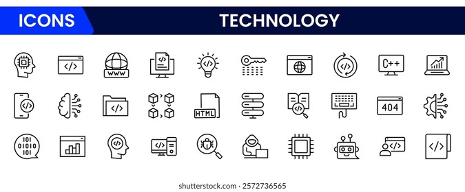 Technology line icons collection. Thin outline icons pack. UI icon collection. Set of line web pictogram.