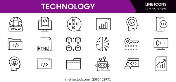Technology line icons collection. Thin outline icons pack. UI icon collection. Set of line web pictogram.