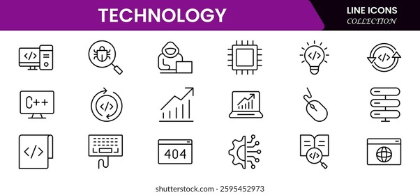 Technology line icons collection. Thin outline icons pack. UI icon collection. Set of line web pictogram.