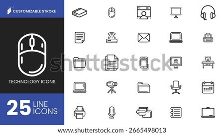 Technology Line Icons  Customizable Stroke Digital Pack
