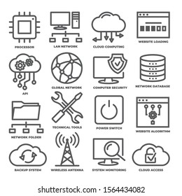 Technology line icons set on white background