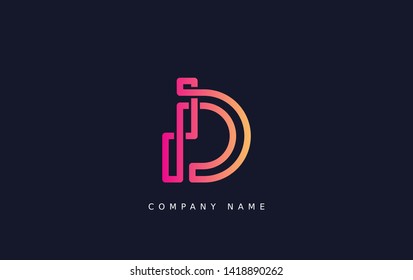 Technology  line letter symbol. Alphabet D logo design. Gradient color style. Vector illustration.