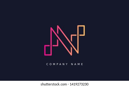 Technology  line letter symbol. Alphabet N logo design. Gradient color style. Vector illustration.