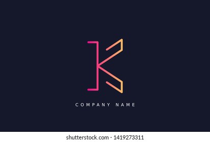 Technology  line letter symbol. Alphabet k logo design. Gradient color style. Vector illustration.