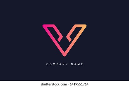 Technology  line letter symbol. Alphabet V logo design. Gradient color style. Vector illustration.