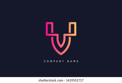 Technology  line letter symbol. Alphabet V logo design. Gradient color style. Vector illustration.