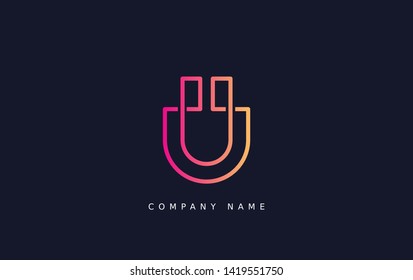 Technology  line letter symbol. Alphabet U logo design. Gradient color style. Vector illustration.