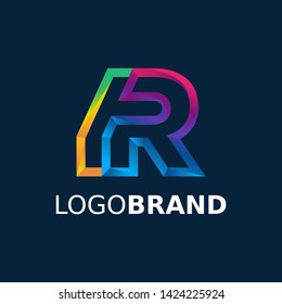 Technology  line letter symbol. Alphabet R logo design. Gradient color style. Vector illustration.