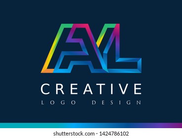 Technology  line letter symbol. Alphabet AL logo design. Gradient color style. Vector illustration.